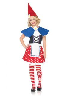 NEW Girls Cute Garden Gnome Dress n Cape n Hat Outfit Kids Halloween 