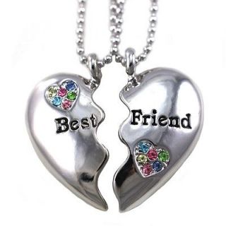   Forever BFF Multicolor Heart Two Pendant Necklace Engraved Charm h1