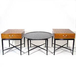   Mid Century Regency Kittinger Thistle Bamboo End Tables & Coffee Table