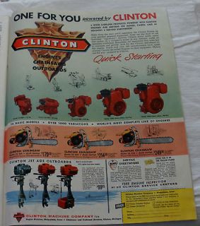CLINTON ENGINES Chain Saws Outboards 1955 Original Advertising