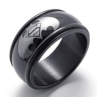   Batman Superman Symbol Black Stainless Steel Mens Ring Size 10 W20961