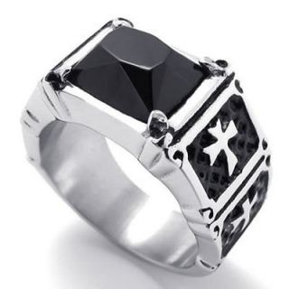   Black Silver Tone Cross Stainless Steel Mens Ring Size 9 R20785