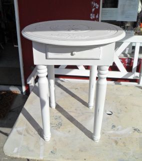 White Aged Distressed Carved END TABLE, NIGHT STAND, Lined Drawer 