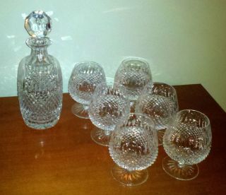 Made in Turkey Crystal water decanter matching glass handpainted peach 
