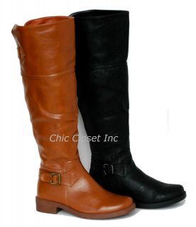 NEW Tall Riding Knee High Equestrian Fux Leather Boots Women Flat 