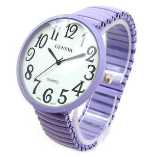 Newly listed Purple Super Size Round Face Stretch Band Womens WATCH