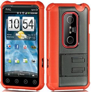   RED/BLACK FUSION TPU SKIN CASE STAND COVER FOR SPRINT HTC EVO 3D PHONE