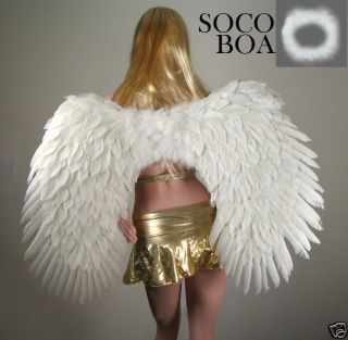SUPER LARGE White Feather Angel Wings Free HALO ADULT L costume large