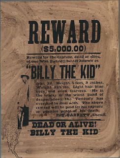   5,000 reward for Billy the Kid dead or alive 8 1/2 x 11 collectable