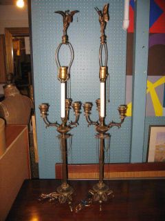 PAIR OF F. BARBEDIENNE BRONZE TABLE LAMPS / CANDLEABRAS
