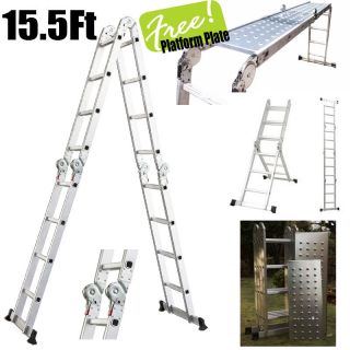   Platform Multi Purpose Folding Aluminum Ladder w/ 2 Free Plate EN131
