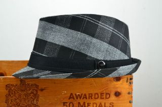 New Pamoa Black & Grey Plaid Fedora Trilby Hat Mad Men Suits