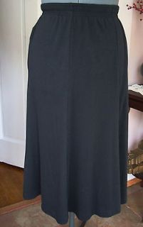 Vintage Cape Cod USA Sm Black Poly/Cot Gored Skirt Stretchy Elastic 