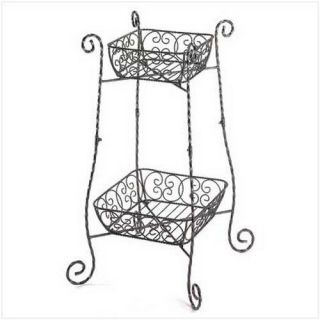 WIRE BASKET PLANT STAND Wrought Iron Metal Home Decor NEW