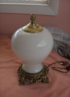 Vintage L & L WMC Milk White Glass Table Lamp Brass 1973 NICE