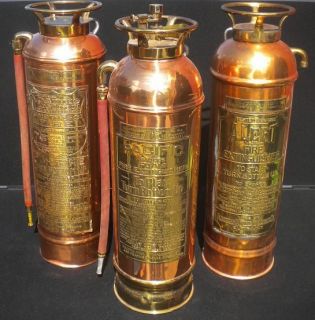 Authentic Antique Fire Extinguishers Pacific, Alert, Foamite Brass 