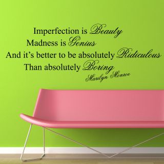 IMPERFECTION IS BEAUTY  MARILYN MONROE WALL STICKER QUOTE DECAL ART 