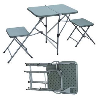   PORTABLE FOLDING GREEN 2 PERSON PICNIC CAMPING TABLE CHAIR SET NEW