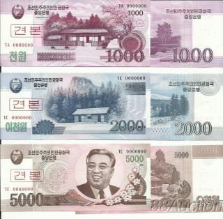 North Korea, Specimen Set 1000;2000;5000 Won, 2008 P New, UNC