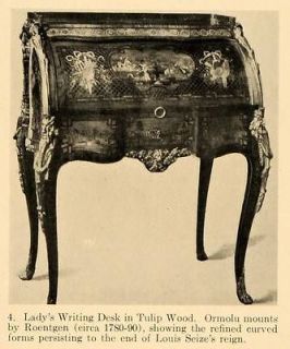 1919 Print Lady Writing Desk Tulip Wood Roentgen Style ORIGINAL 