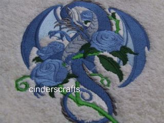 Personalised Towel Sets Embroidered Dragon & Blue Flowers