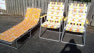 Vintage Folding Lawn Chair 2x Retro Chaise Lounge Patio Set FOLDS UP 2 