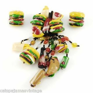 Vintage Fast Food Jewelry Hamburger & Hotdog & Coke Set1980s