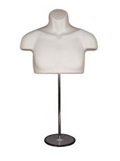 WHITE MALE TORSO MANNEQUIN with METAL BASE / BODY FORM