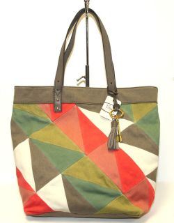 Fossil ZB4989184 Jules Tote Bright Patchwork Canvas/Leather Tote NWT $ 