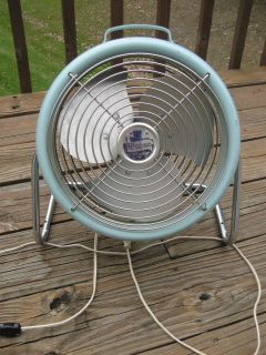 Vintage Windsor Retro Blue Metal adujustable Floor Fan 12 1/2