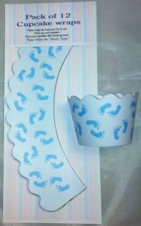 12 x Baby Boy Footprints Christening CUPCAKE WRAPPERS cake decorations