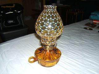 Fostoria Amber Coin Glass Handled Courting Oil Lamp