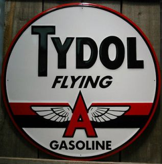 METAL LARGE 24 ROUND TYDOL FLYING A GASOLINE SIGN TIN SIGNS