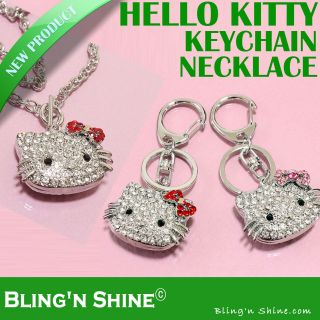 Hello Kitty KeyChain Necklace Swarovski Crystal KeyRing Pendant Charm 