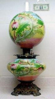 Scarce HUGE Ornate FOSTORIA Gone With The Wind Hand Painted Lamp w 