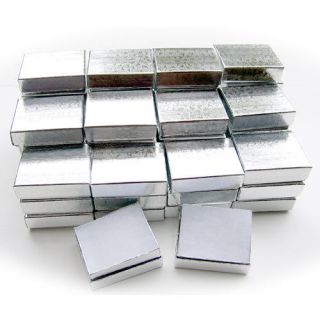 50 Silver Foil Cotton Filled Gift Boxes 2 x 1 1/2 inch Charm Ring 