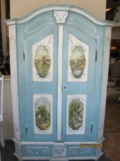 French Country Style, Painted Armoire in Blue & White