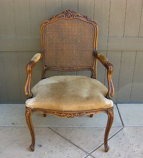 Vintage French Provincial CHAIR Carved Wood & Cane Frame with Gold 
