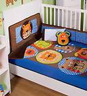   Blue Brown Zoo Animals Baby Crib Bedding Nursery Sheet Set 6 Pieces
