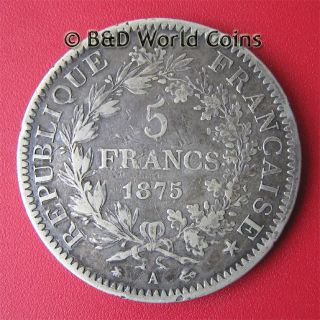 FRANCE 1875 A 5 FRANCS SILVER PARIS MINT 37mm FRENCH CROWN