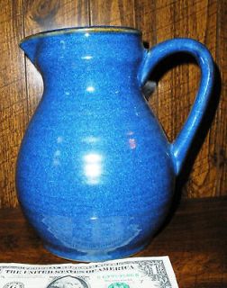   Handmade Blue Pottery Milk Water Juice Pitcher Made in France   EUC