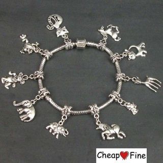 Tibetan Silver mixed animal(Horse elephant cat deer) Charm dangle bead 