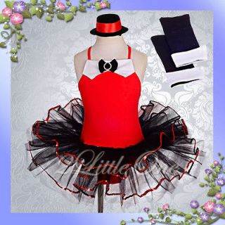 Girl Red Ballet Tutu Dance Costume Jazz Fancy Party Dress Arm Mitts 4 