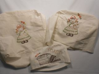 Set 3 vintage Embroidered Appliance Covers 1940 50 Dutch Girl & Bread 