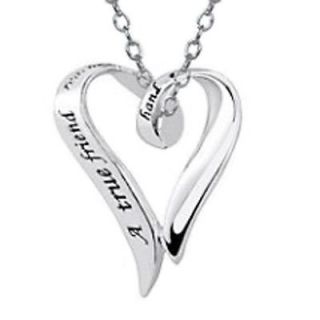   Love Frienship True Friend Ribbon Heart Sterling Silver Necklace 18