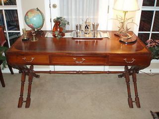 Antique Campaign Desk with Matching Chair, Solid Wood with Inlay 