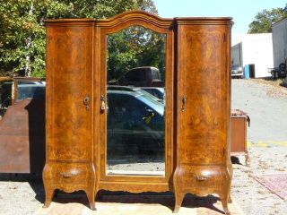 ANTIQUE FRENCH LOUIS XV BOMBE BOULLE INLAID CIRCASSIAN WALNUT ARMOIRE 