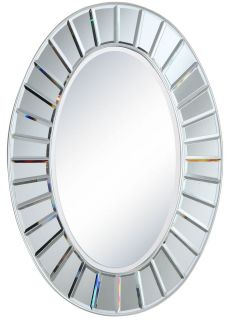 Oval Modern Contemporary Silver Wood Beveled Bathroom Vanity Mirror