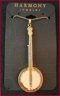 Harmony Replica Banjo Necklace 24kt Gold Plated Music Jewelry