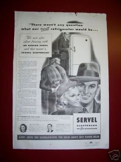 1938 Antique Servel Electrolux Gas Refrigerator Ad